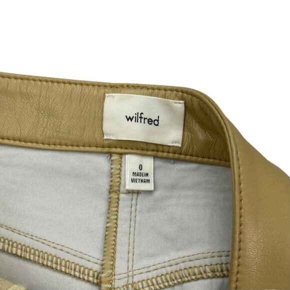 WILFRED Aritzia Melina High Waisted Vegan Leather Pants Sz 0 Flax Beige + Flaws - Picture 3 of 8